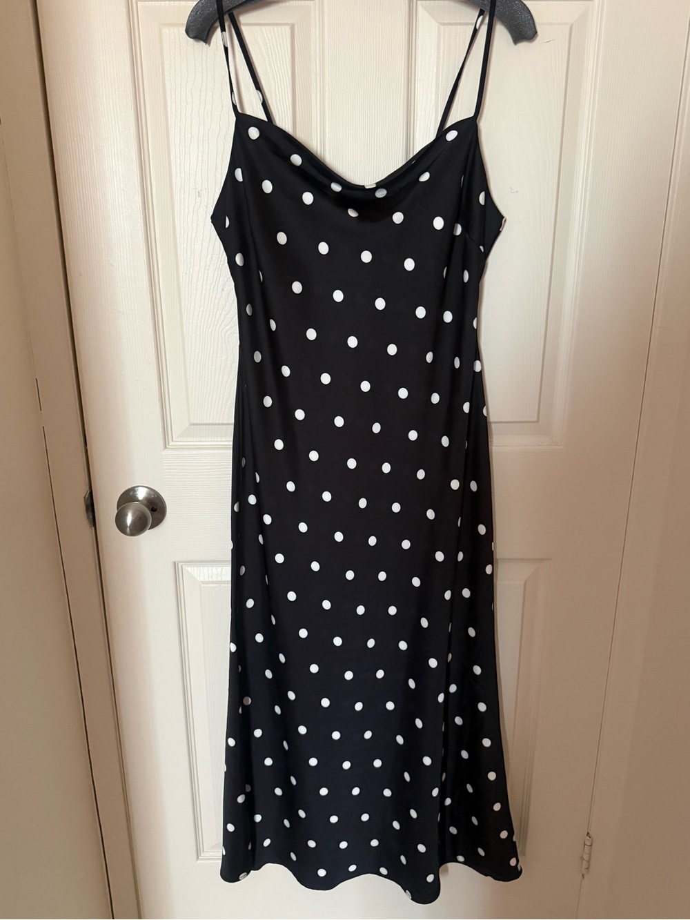 Joie Black and White Polka Dot Midi Slip Dress Shiny outer